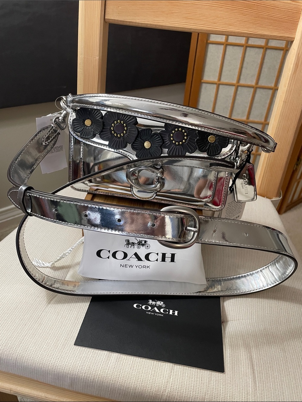 Coach Tabby 20 in Mirror Silver with Five Black Tea Roses NWT - Picture 12 of 17